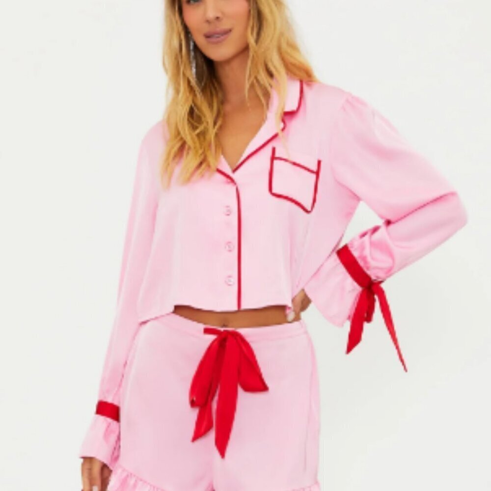 New! Beach Riot Luna & Aurora PJ Top Prism Pink Red Size XL - 47437